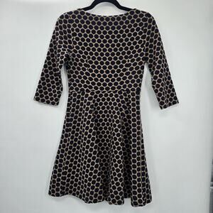 Boden Dress Womens 2 Petite Tan Blue Polka Dot Fit Flare Knit Work Office Tweed